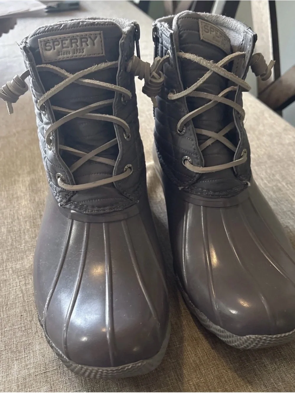 Sperry Charcoal Lace-Up Quilted Ankle Boots